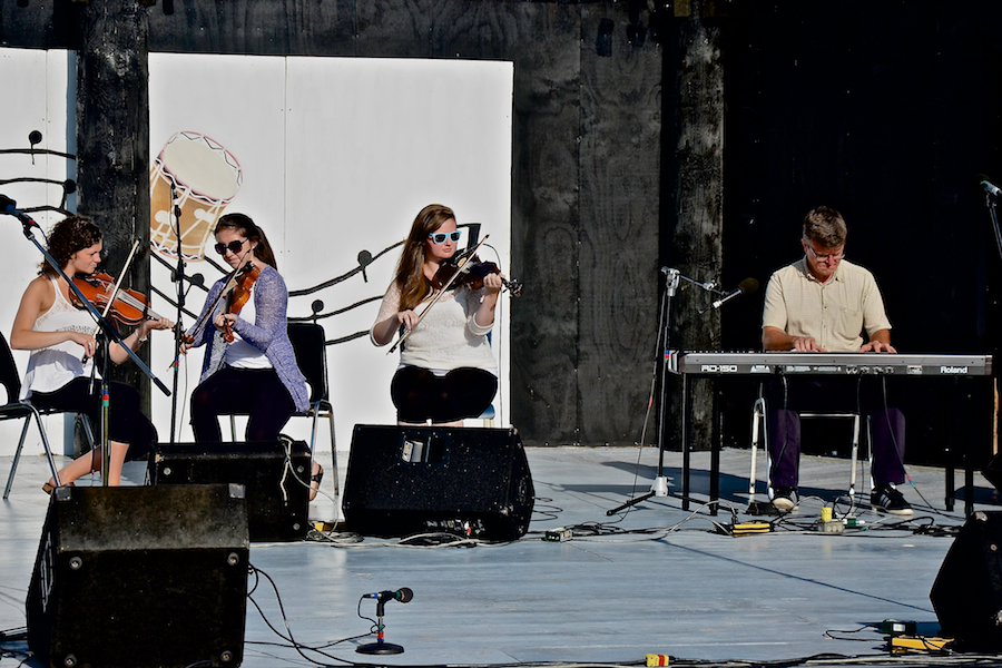 Michaela Forgeron, Natalie DeCoste, and Kayla Marchand on fiddles accompanied by Lawrence Cameron on keyboard