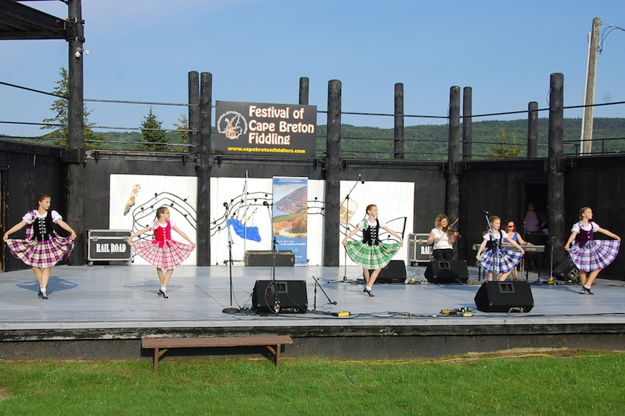 Dancers from the Kelly MacArthur School of Dance highland dancing to the music of Leanne Aucoin on fiddle and Dawn MacDonald-Gillis on keyboard