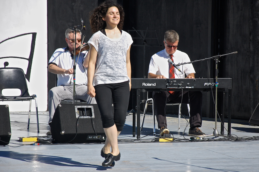 Lisa MacNeil step‑dancing to the music of Howie MacDonald on fiddle and Lawrence Cameron on keyboard