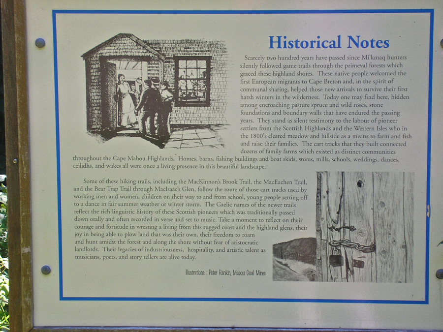 Interpretive panel in the col at the west end of the Trap à Mhathain (Bear Trap) Trail