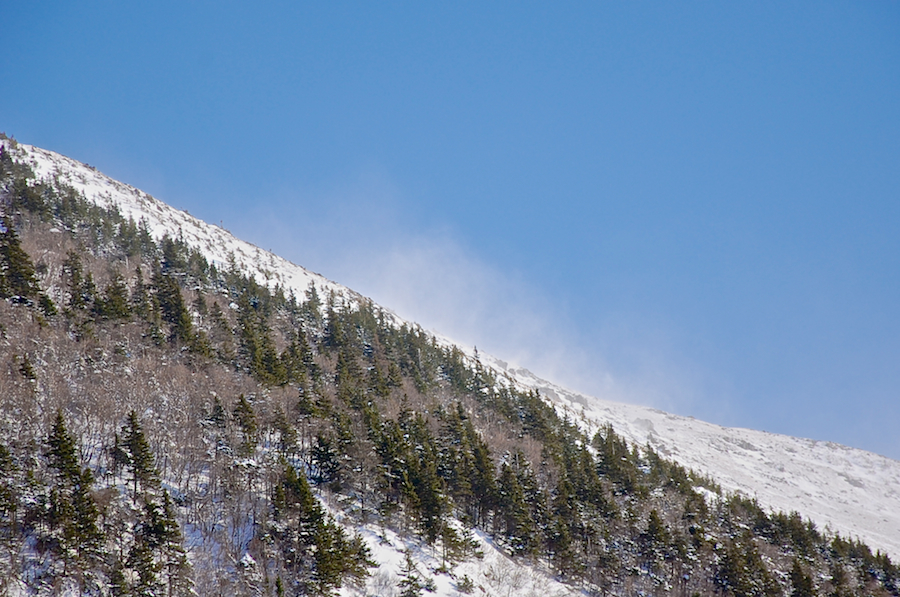 Snow blowing near the summit of French Mountain
