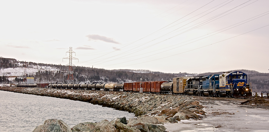 Train crossing the Canso Causeway