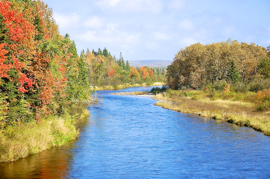 Looking upstream at the Baddeck River from Baddeck Bridge