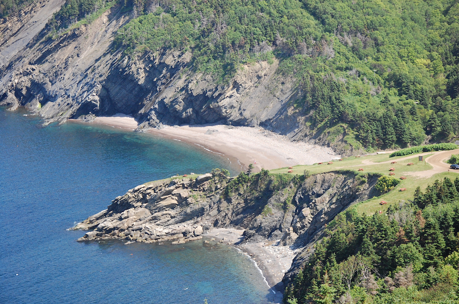 Meat Cove Beach and the Meat Cove Campground from the Little Grassy summit