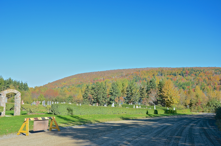The Stewartdale Cemetery and Whycocomagh Mountain from the Whycocomagh Road