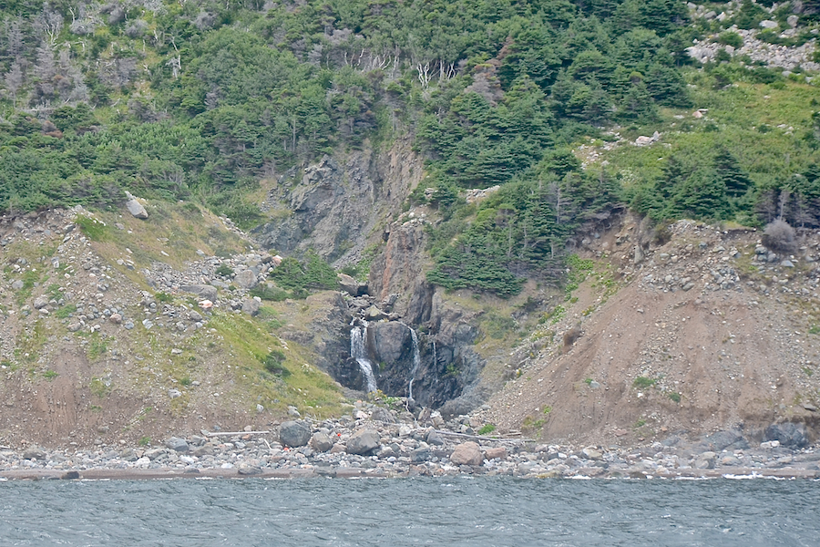 The twin waterfalls just inland of the mouth of Upper Delaneys Brook