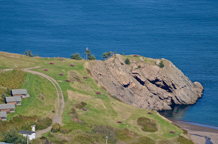 The promontory at the east end of Meat Cove Campground as seen from Meat Cove Mountain