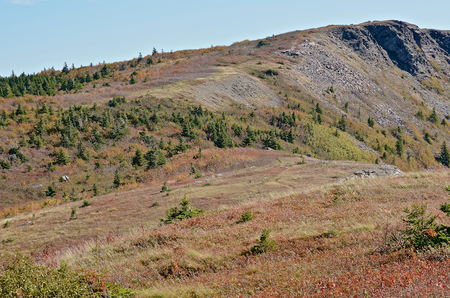 The col and the south summit of Meat Cove Mountain seen from its north summit