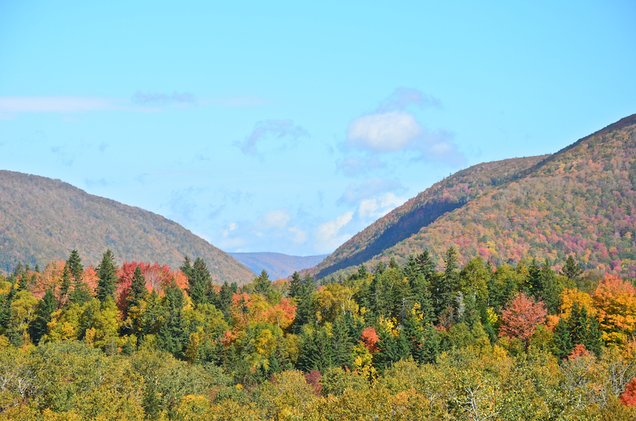 The Northeast Margaree River Valley between the western Highlands and Sugarloaf Mountain from the Portree Look-Off