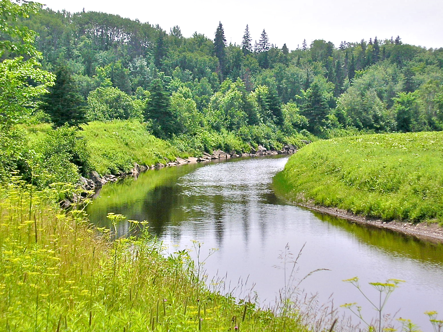 Rock-lined view of the Southwest Mabou River