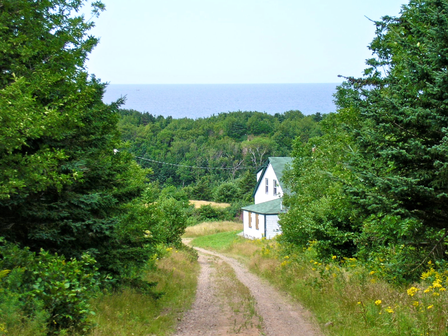 MacDonalds Glen Road, the White House, Mabou Coal Mines Road, MacDonalds Glen, and the Gulf of St Lawrence beyond