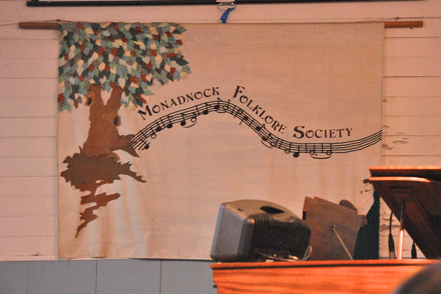 Monadnock Folklore Society banner in Nelson Town Hall