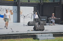 Dawn MacDonald‑Gillis step dancing to the music of Kinnon Beaton on fiddle and Betty Lou Beaton on keyboard