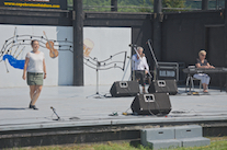 Dawn MacDonald‑Gillis step dancing to the music of Kinnon Beaton on fiddle and Betty Lou Beaton on keyboard